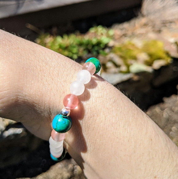 Quartz,Tourmaline & Chrysocolla Bracelet - Picture 4 of 6